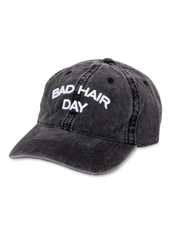 Time and Tru Women's Washed Cotton Twill Embroidered Bad Hair Day Baseball Hat Black Soot