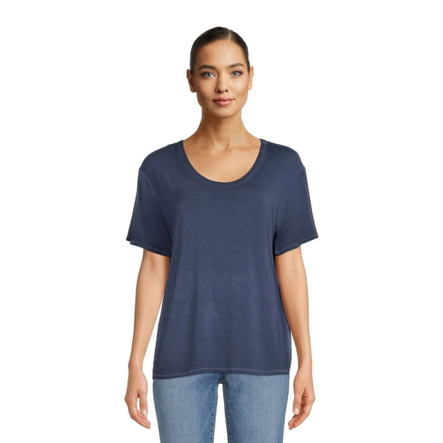 Time and Tru Women's Washed Scoopneck Top, Sizes XS-XXXL