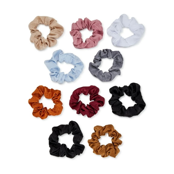 Time and Tru Women's Washed Silk Hair Ties, 10-Pack, Multi-Color Silk