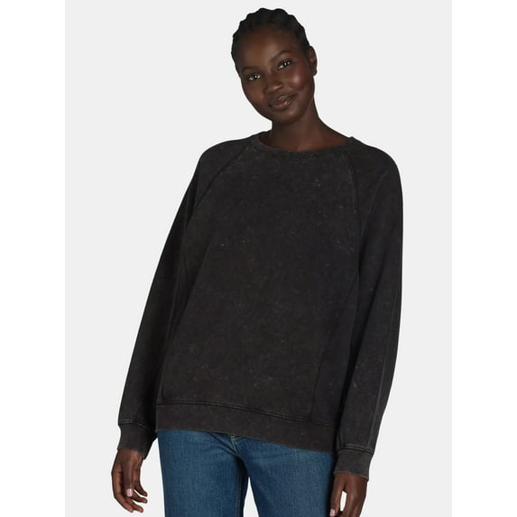 Time and Tru Women’s Washed Sweatshirt with Long Sleeves, Sizes S-XXXL