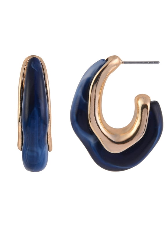 Women's Wavy Acrylic Blue Goldtone C-Hoop Earrings