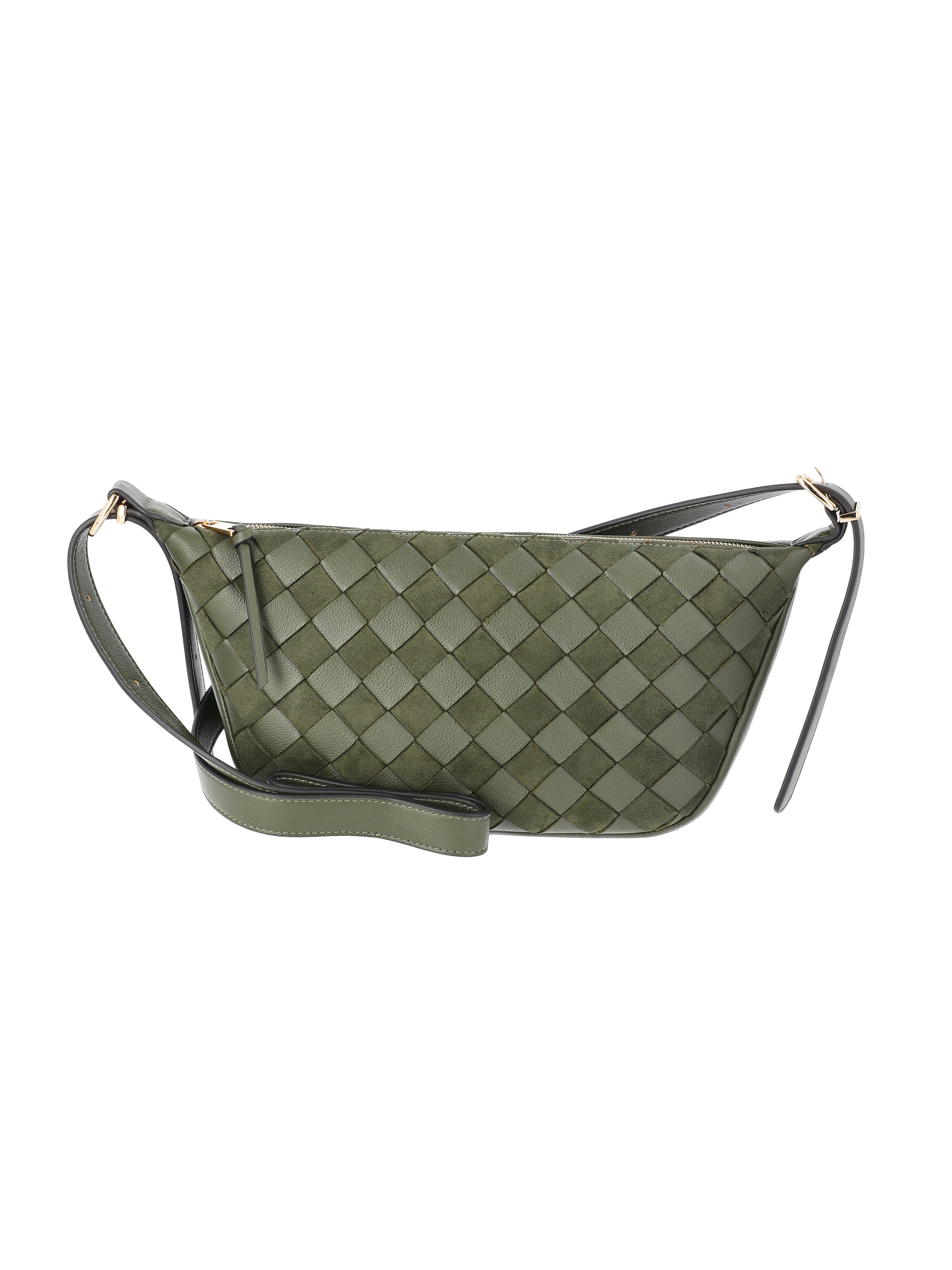 Time and Tru Women's Woven Faux Leather and Suede Sling Crossbody Bag, Olive