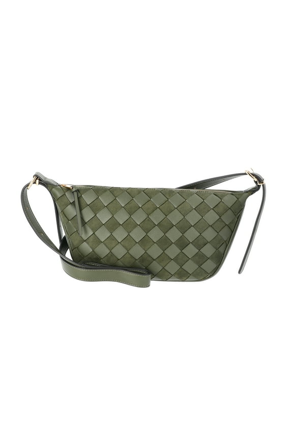 Women's Woven Faux Leather and Suede Sling Crossbody Bag, Olive