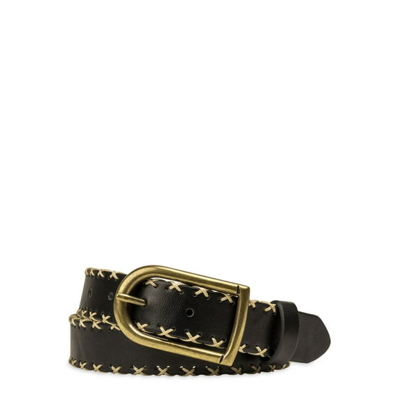Time and Tru Women's Whip Stitch Belt, Black
