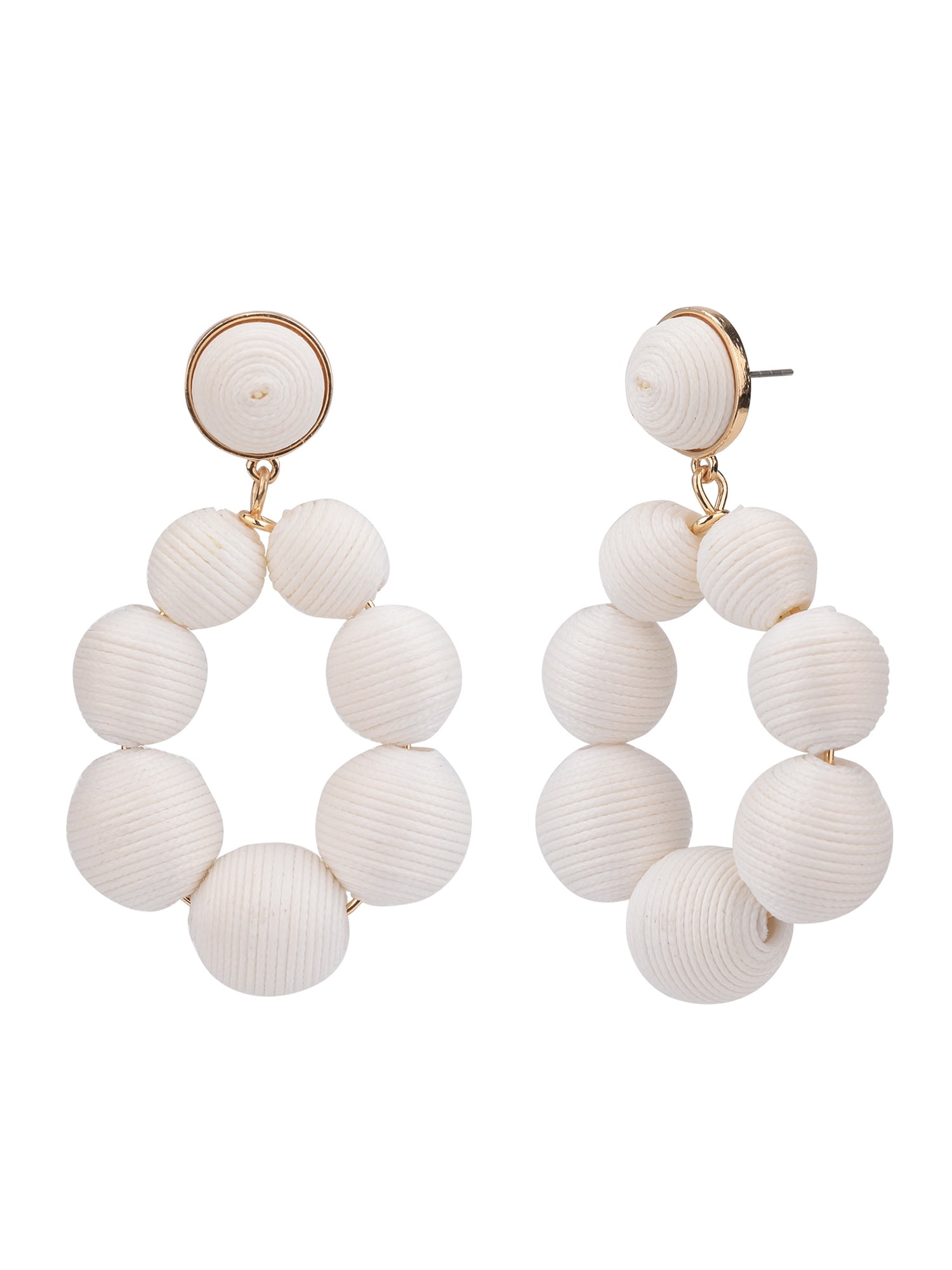 Time and Tru Women's White Thread Ball Drop Earring
