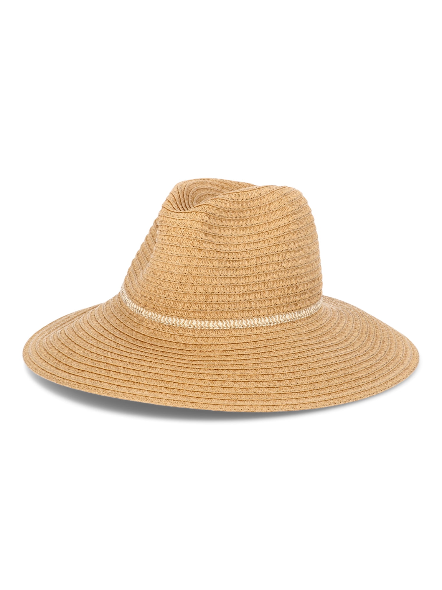 Time and Tru Women’s Wide Brim Mix Stripe Panama Hat, One Size Fits Most