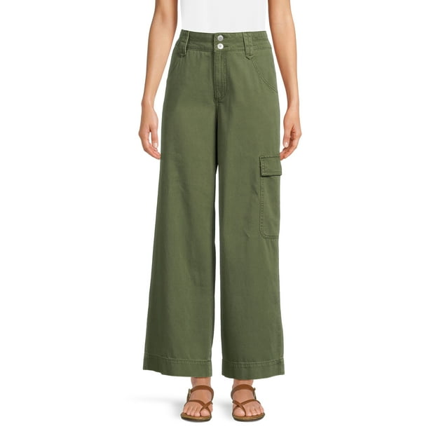 Time and Tru Women's Wide Leg Cargo Pants, 30" Inseam for Regular