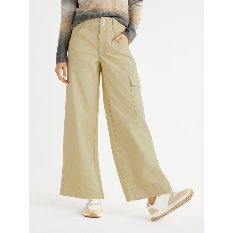 Time and Tru Women's Wide Leg Corduroy Cargo Pants, 30 Inseam, Sizes 2-18  