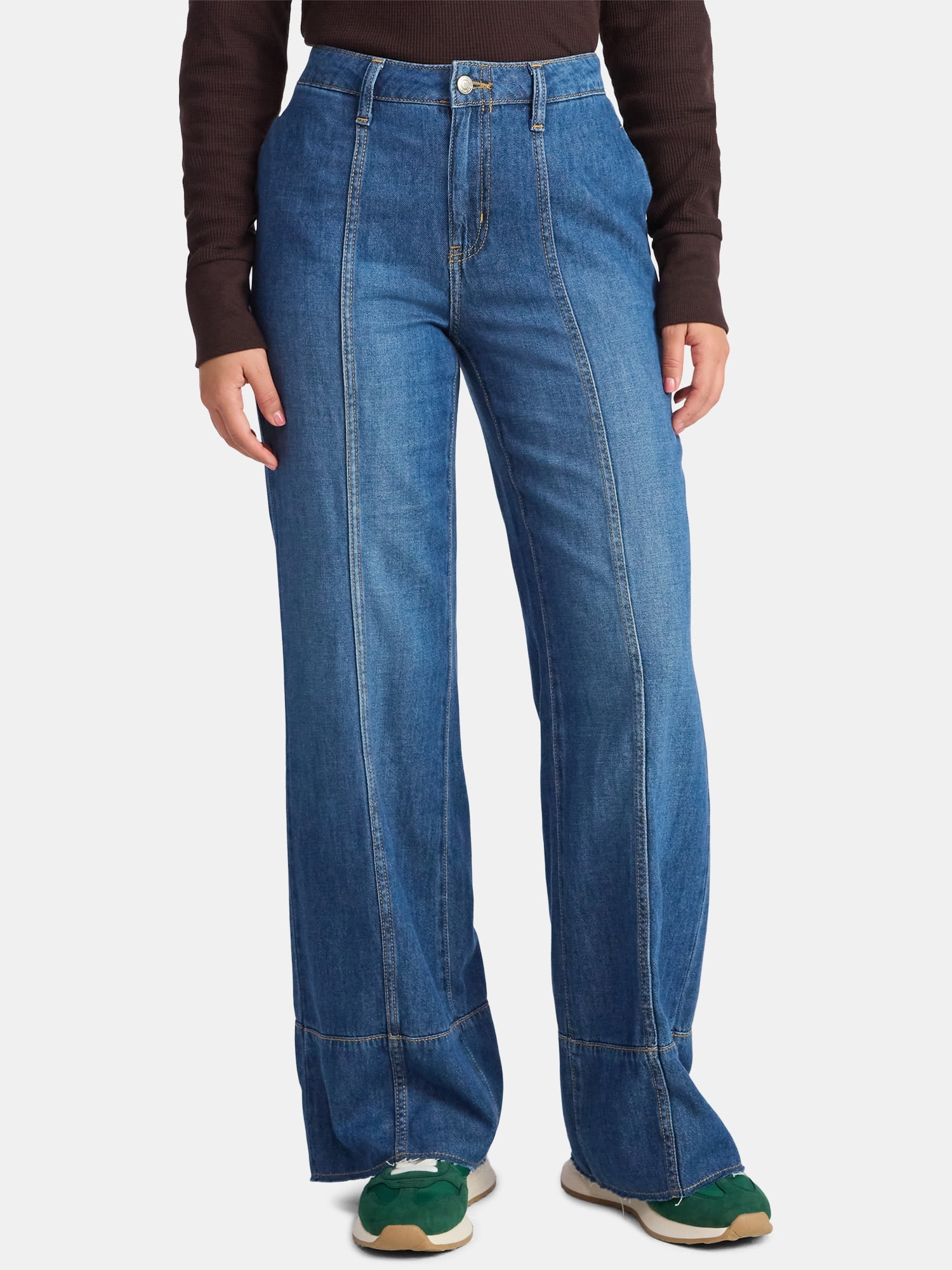 デニム・ジーパン High rise wide fit 37.5 lightweight denim Time and Tru Women's High Rise Wide Leg Crop Utility Jeans