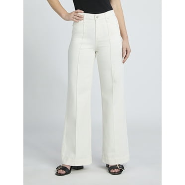 Time and Tru Women's Wide Leg Jeans with Seam Details, Inseam 31” Regular, Sizes 0-22
