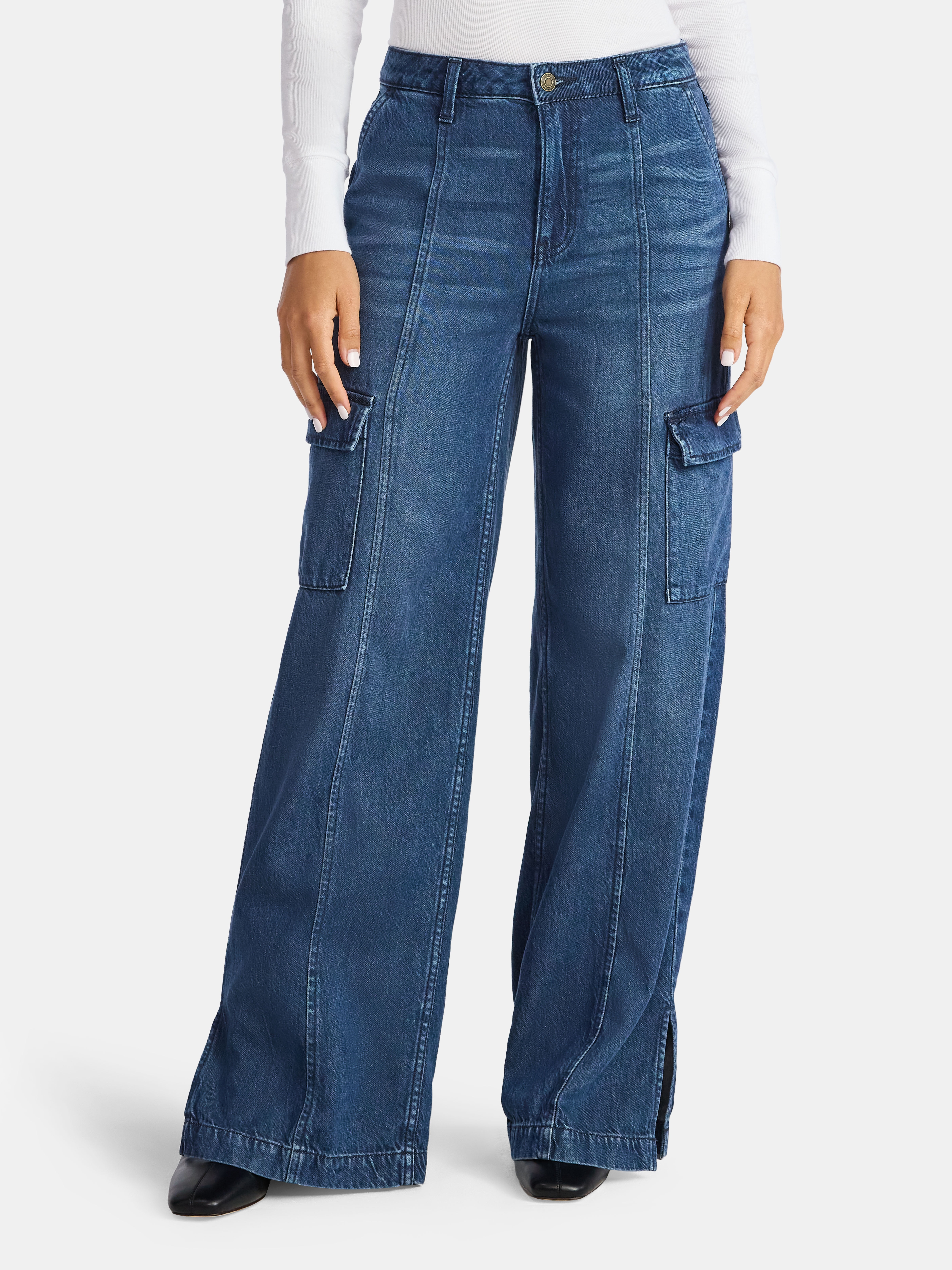 Women's Wide Leg Cargo Jeans, 31" Inseam, Sizes 0-20