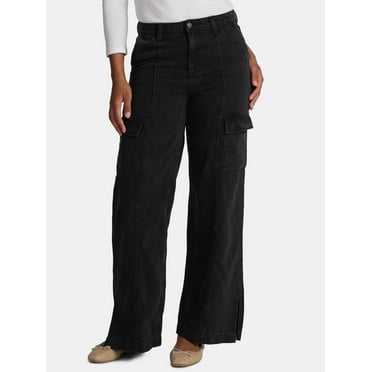 Time and Tru Women's Wide Leg Cargo Jeans, 31" Inseam, Sizes 0-20