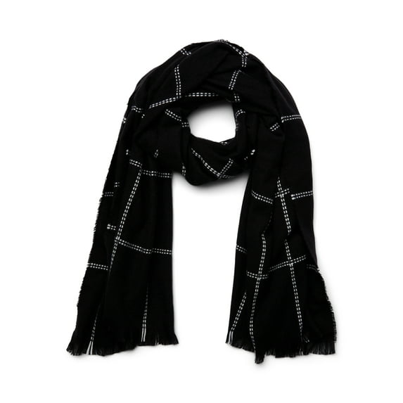 Time and Tru Women's Windowpane Blanket Scarf, Black Soot Winter White