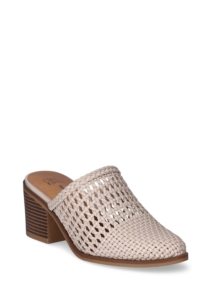 Time and Tru Women's Woven Block Heel Mules