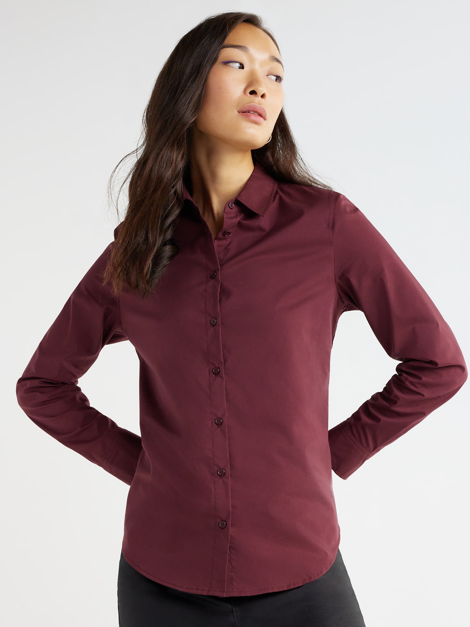 Women's Woven Button-Down Long Sleeve Shirt