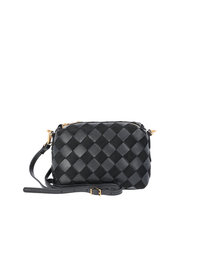 Time and Tru Women's Faux Leather and Suede Woven Camera Crossbody