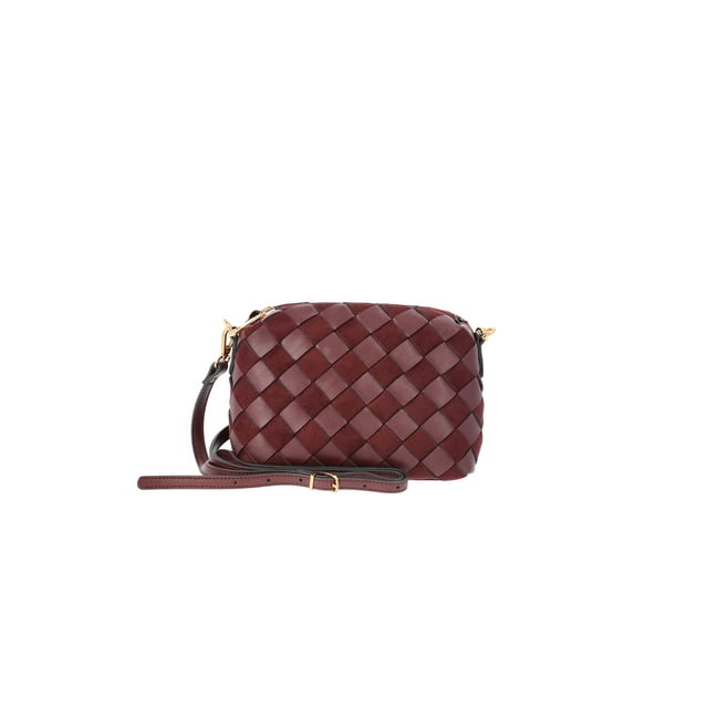 Time and Tru Women's Woven Faux Leather and Suede Mini Crossbody Bag, Burgundy