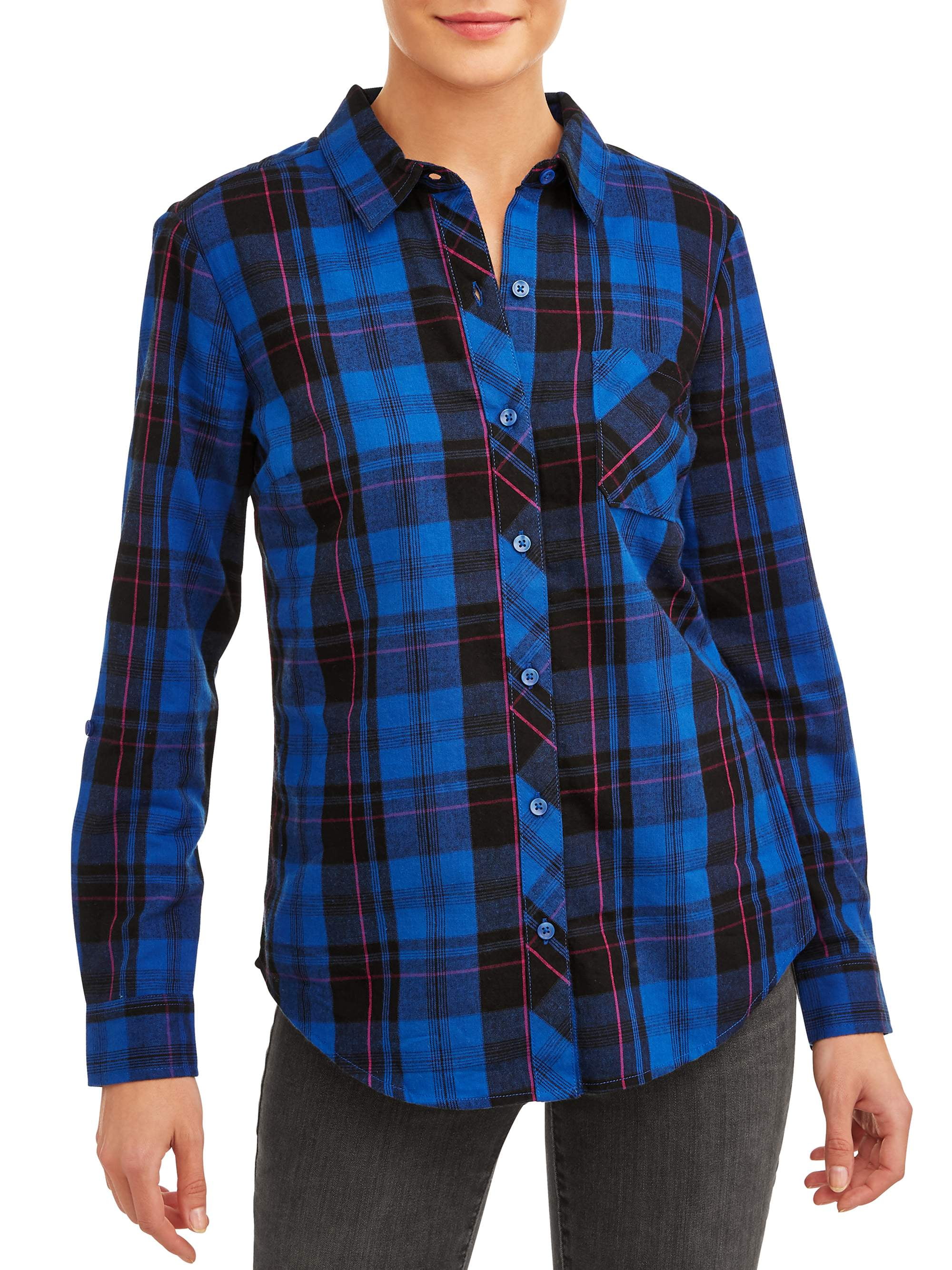 Time and Tru Women's Woven Plaid Shirt - Walmart.com