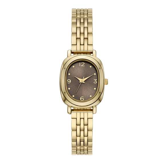 Time and Tru Women's Wristwatch, Gold Tone 25mm Oval Case, Taupe Sunray Dial, Gold tone 5-Link Bracelet (FMDOTT112)