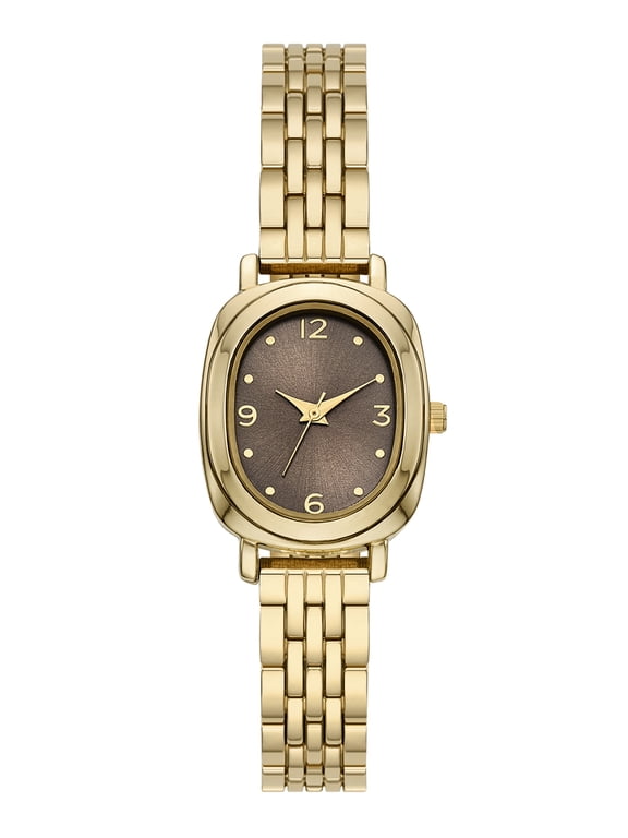Women's Wristwatch, Gold Tone 25mm Oval Case, Taupe Sunray Dial, Gold tone 5-Link Bracelet (FMDOTT112)