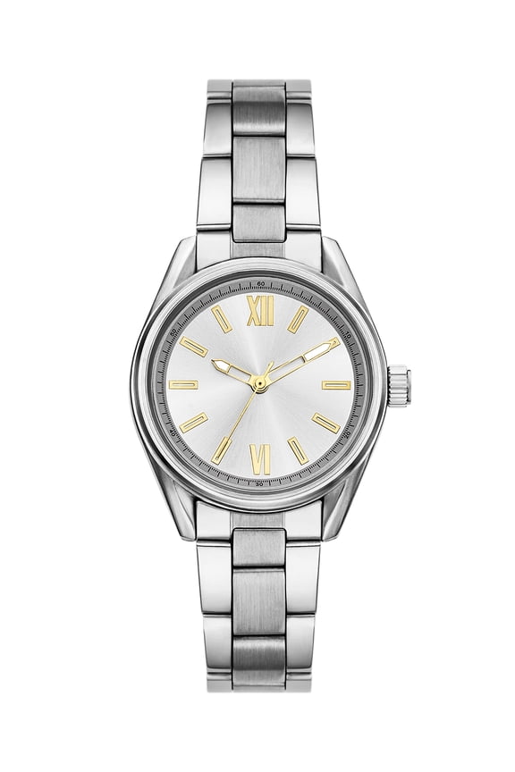 Women's Wristwatch, Silver Tone 33mm Round Case, Silver Sunray Dial, Silver Tone 3-Link Bracelet (FMDOTT111)