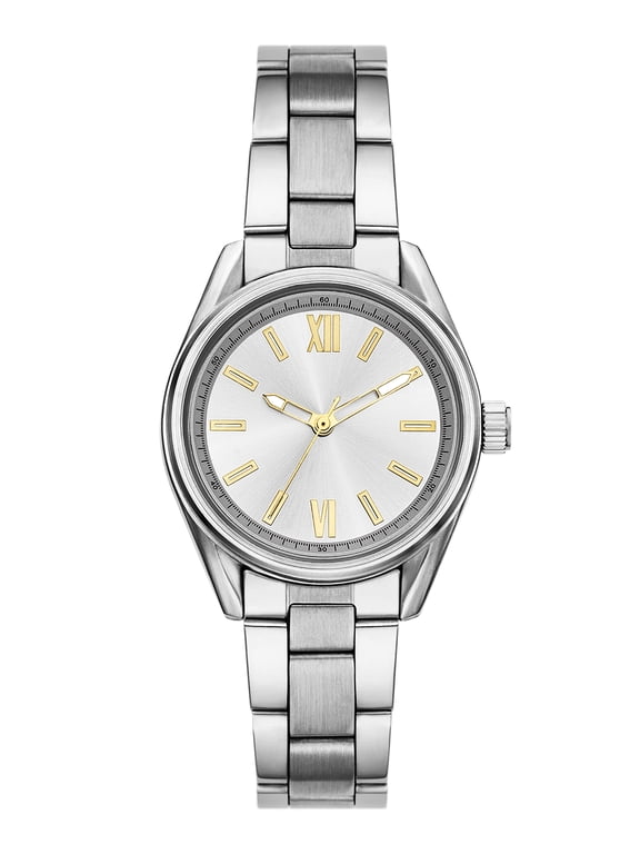 Women's Wristwatch, Silver Tone 33mm Round Case, Silver Sunray Dial, Silver Tone 3-Link Bracelet (FMDOTT111)