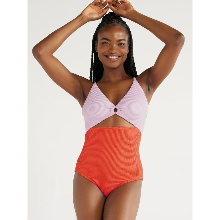 Time and Tru Women's and Plus Colorblocked Crinkle One Piece Swimsuit,  Sizes XS-3X 