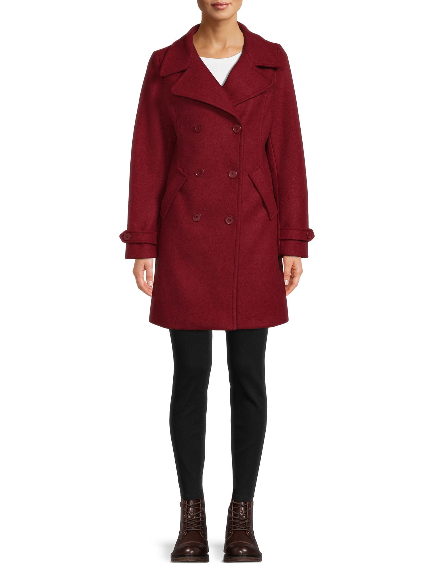 Time and Tru Women's and Plus Double Breasted Coat - Walmart.com