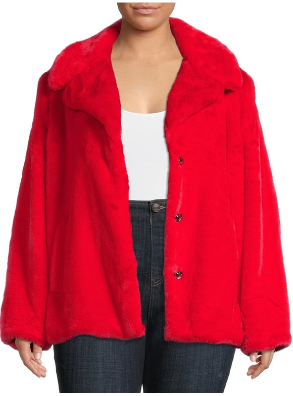 Time and Tru Women's and Plus Faux Fur Cropped Jacket