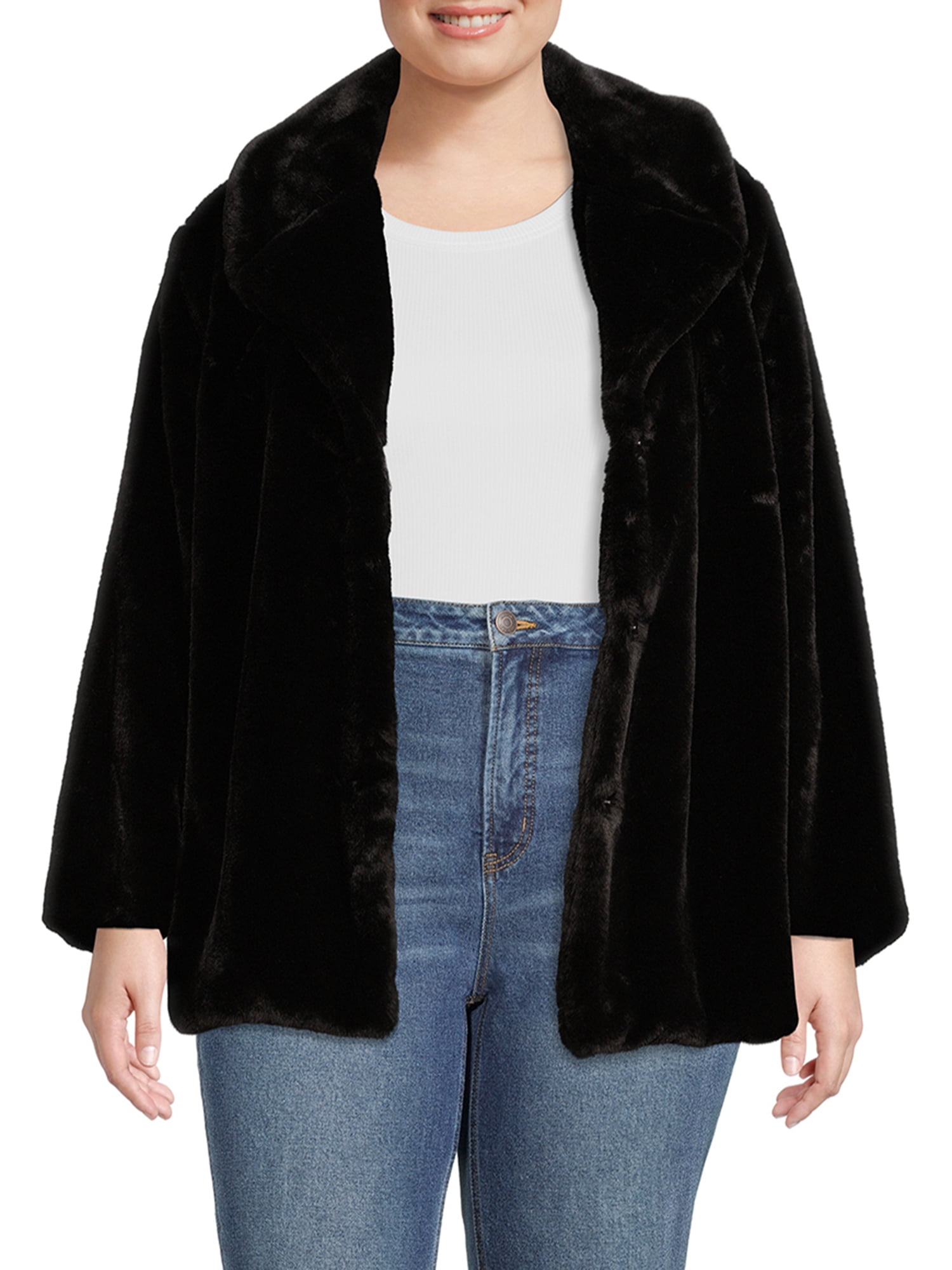 Womens Cropped Faux Fur Coat With Plush Texture main image 1