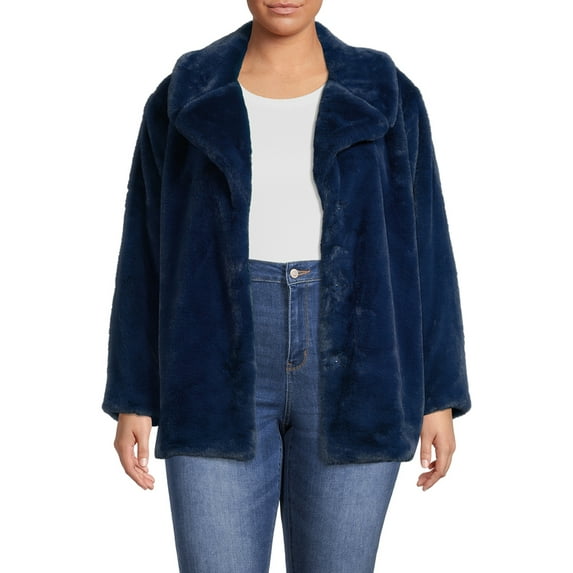 Time and Tru Women's and Plus Faux Fur Cropped Jacket