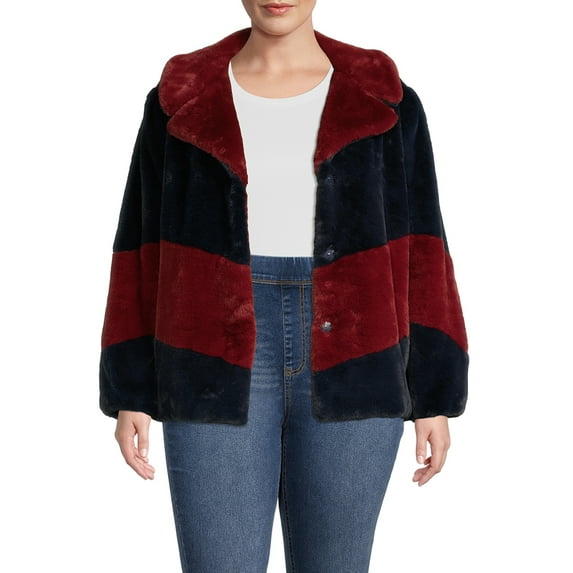Time and Tru Women's and Plus Faux Fur Cropped Jacket