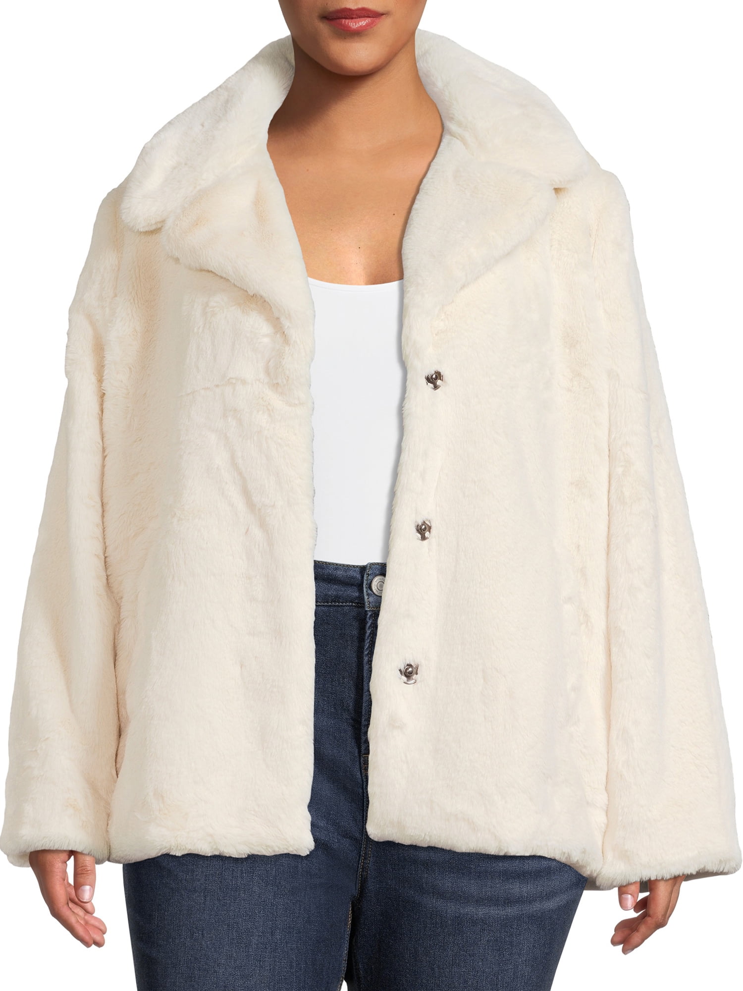 Time and Tru Women's and Plus Faux Fur Cropped Jacket - Walmart.com