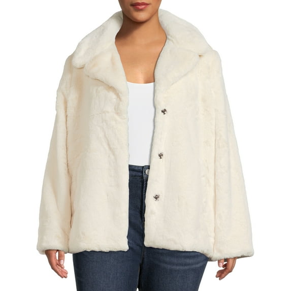 Time and Tru Women's and Plus Faux Fur Cropped Jacket