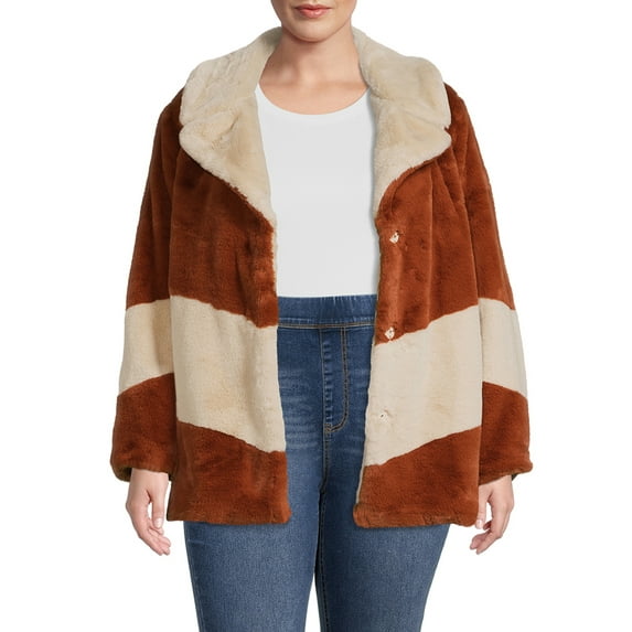 Time and Tru Women's and Plus Faux Fur Cropped Jacket