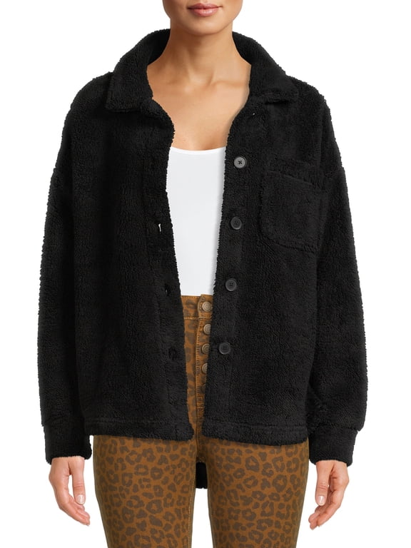 Women's and Plus Faux Sherpa Button-Front Jacket