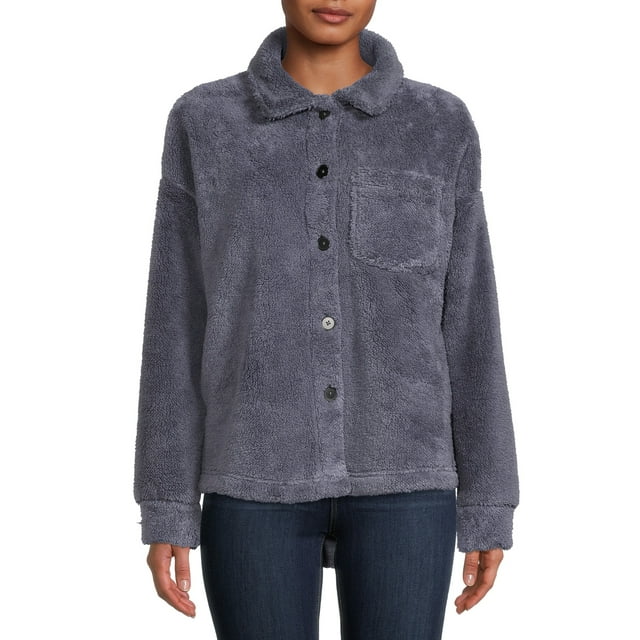 Time and Tru Women's and Plus Faux Sherpa Button-Front Jacket