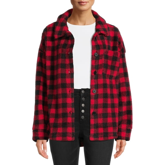 Time and Tru Women's and Plus Faux Sherpa Button-Front Jacket