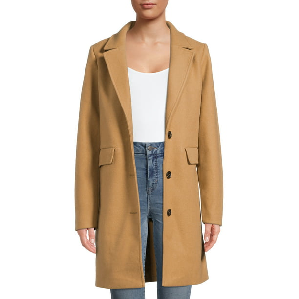 Time and Tru Women’s and Plus Faux Wool Dad Coat - Walmart.com