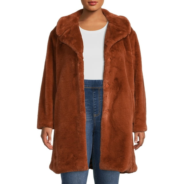 Time and Tru Women's and Plus Full Length Faux Fur Coat - Walmart.com