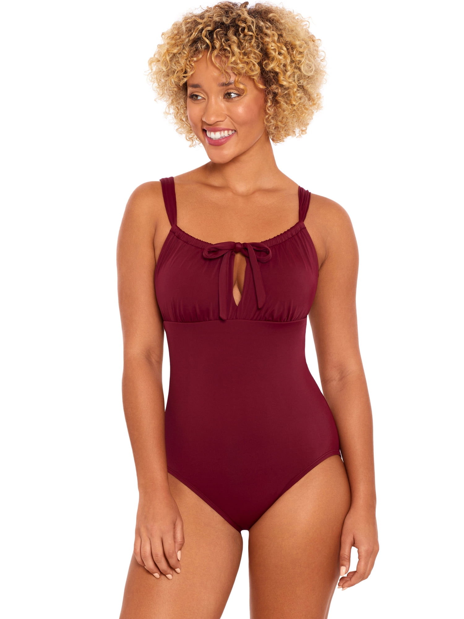 Time and Tru Women’s and Plus Keyhole Tie Front One Piece Swimsuit