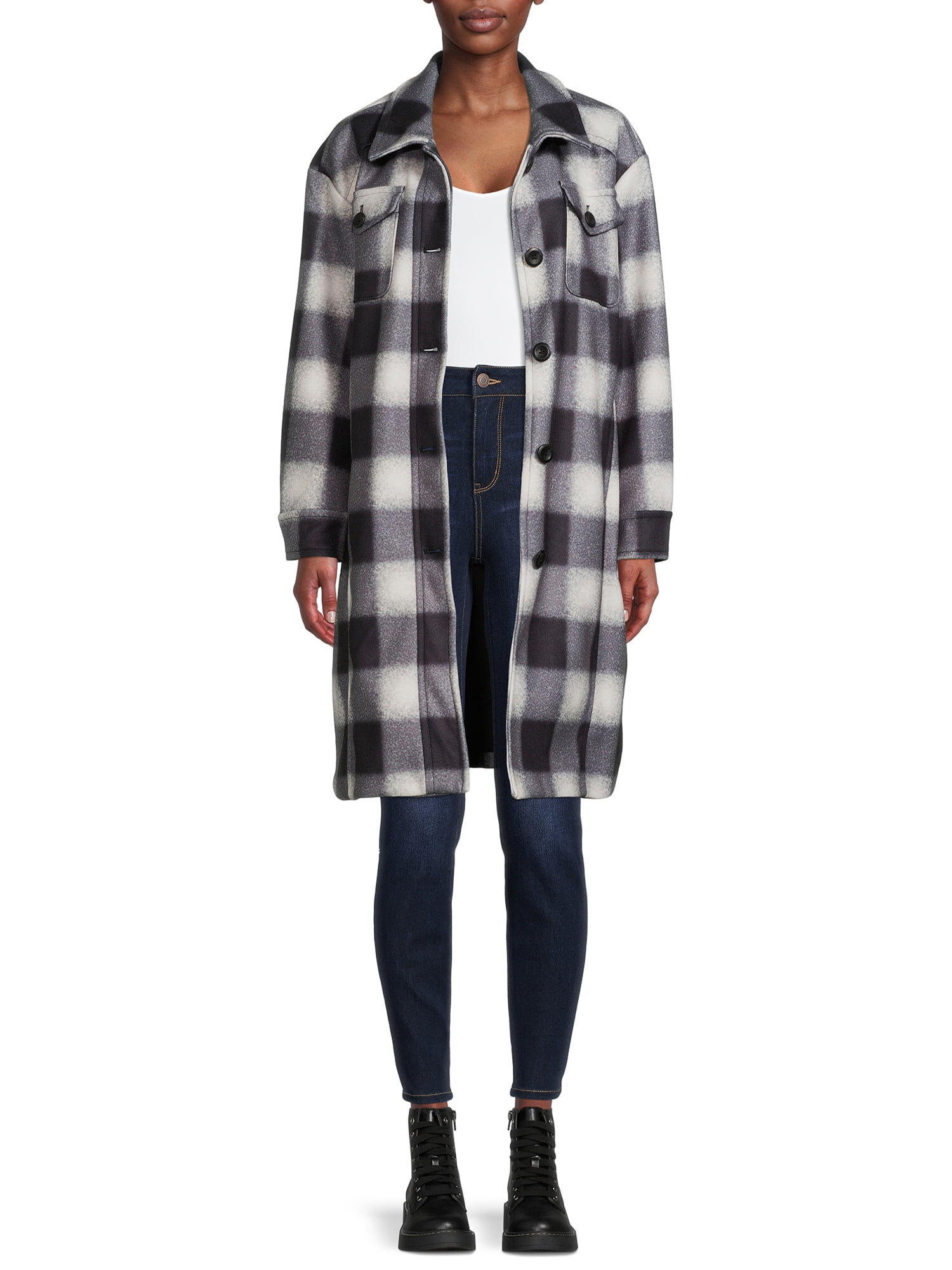 Time and Tru Women's and Plus Long Shacket Coat