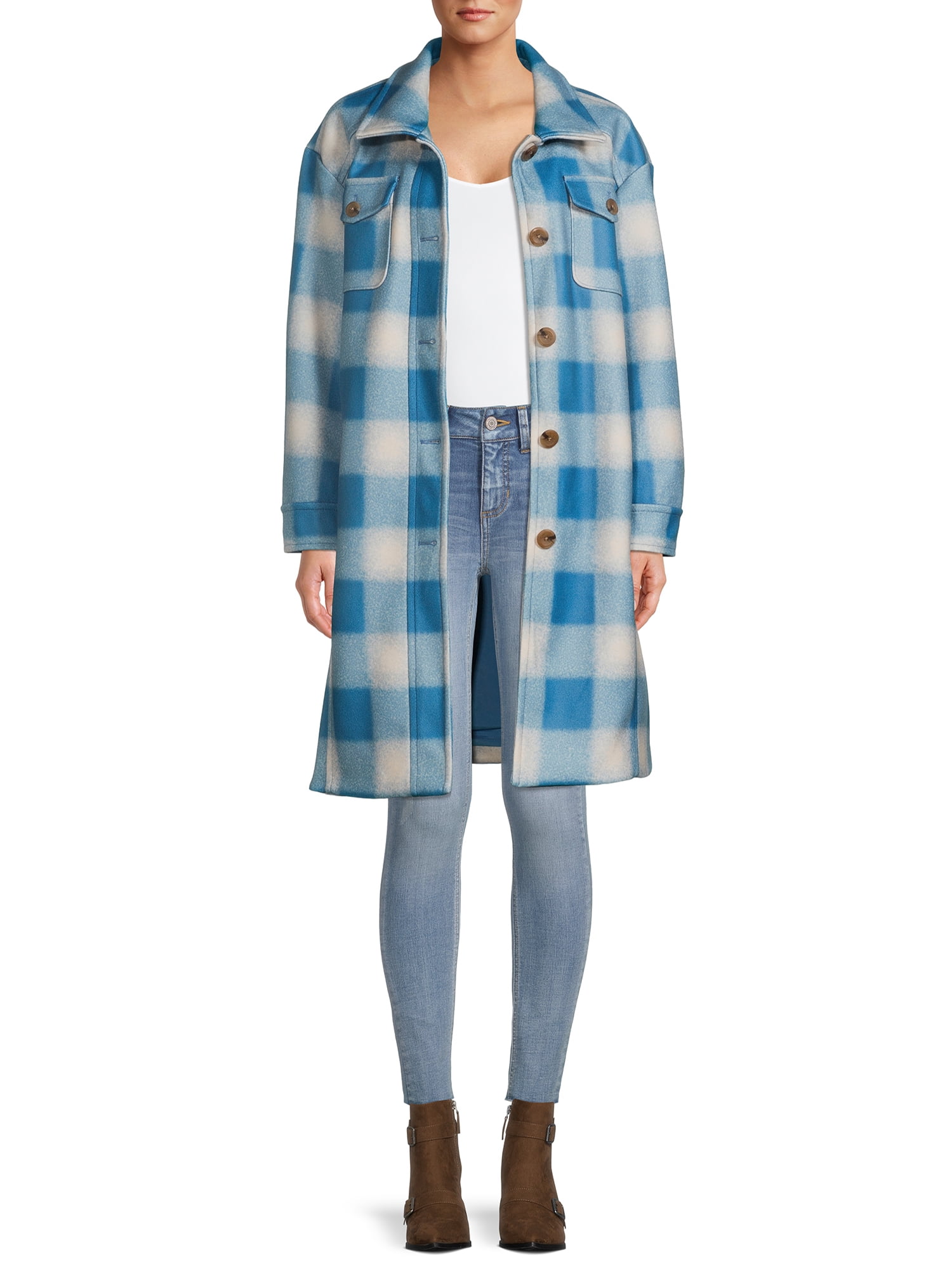 Time and Tru Women's and Plus Long Shacket Coat