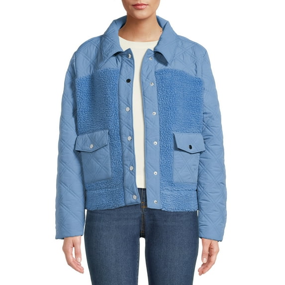 Time and Tru Women's and Plus Mixed Media Cropped Shacket