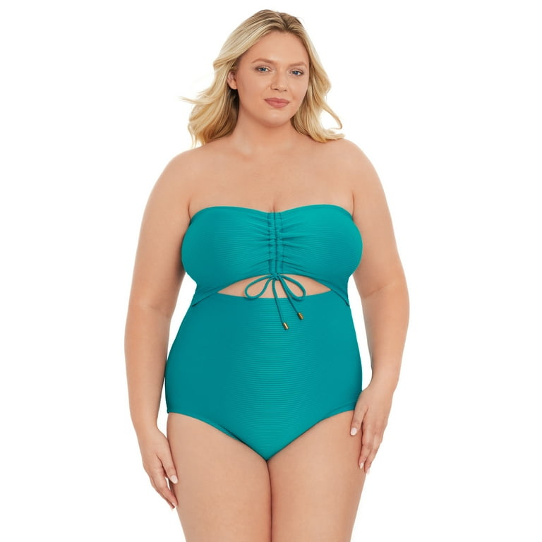 Plus Size Tropics and Waves One Piece Cutout Swimsuit