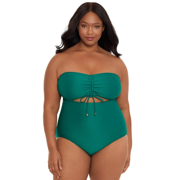 Time and Tru Women's and Plus Ottoman Ribbed Cutout One Piece Swimsuit,  Sizes S-3X 