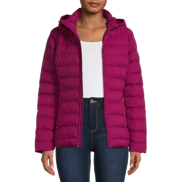 Time and Tru Women's and Plus Packable Stretch Zip Up Puffer Jacket