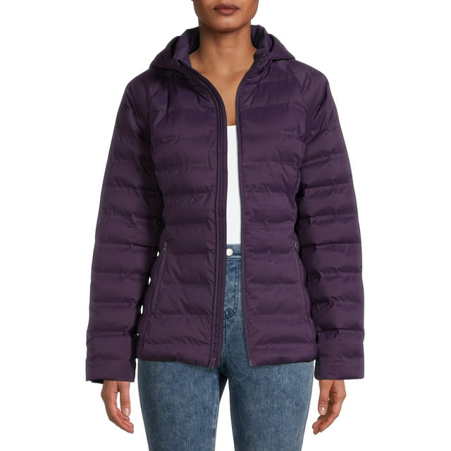 Time and Tru Women's and Plus Packable Stretch Zip Up Puffer Jacket ...