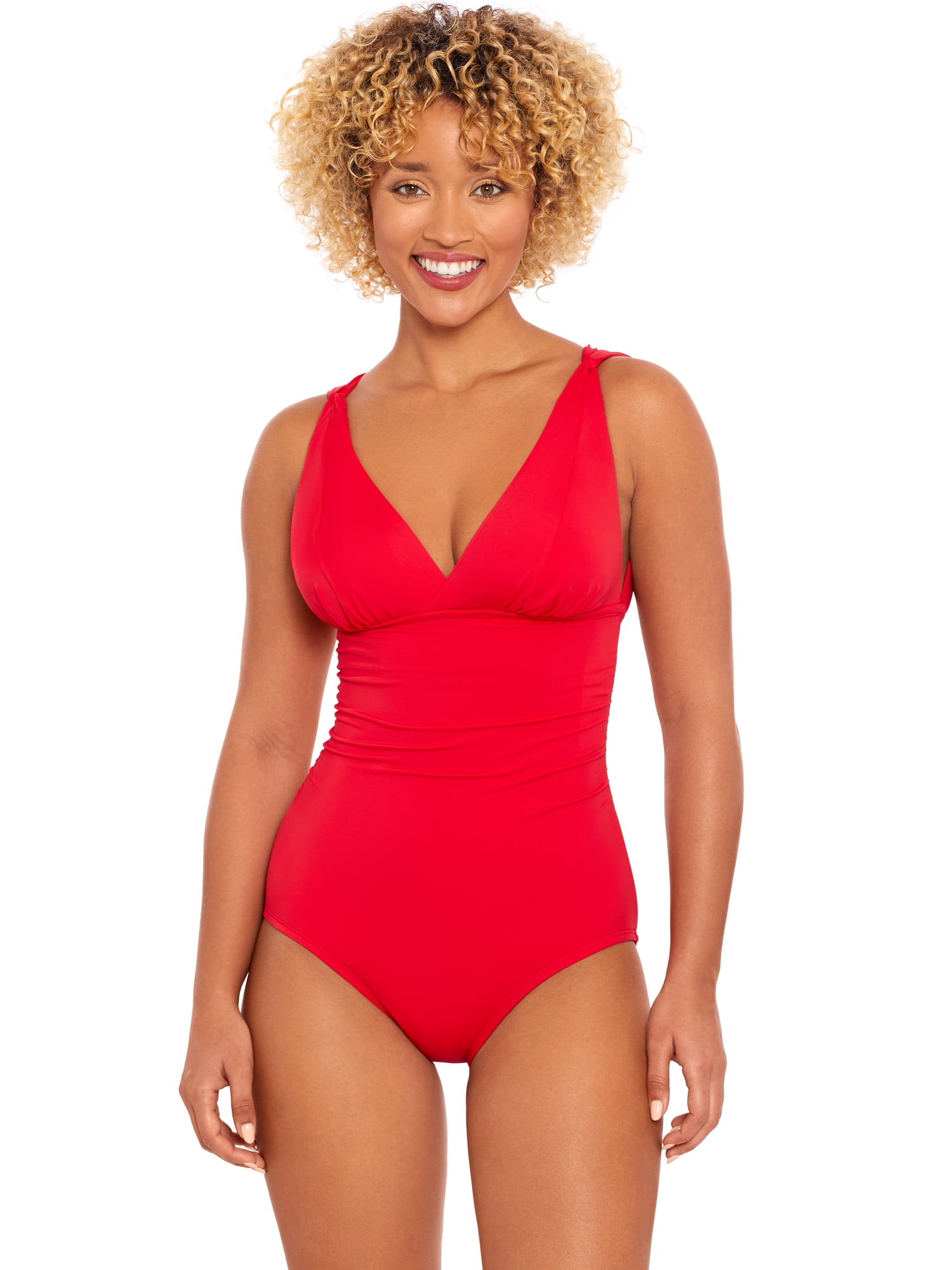 Time and Tru Women's and Plus Plunge V Neck One Piece Swimsuit, Sizes S-3X  