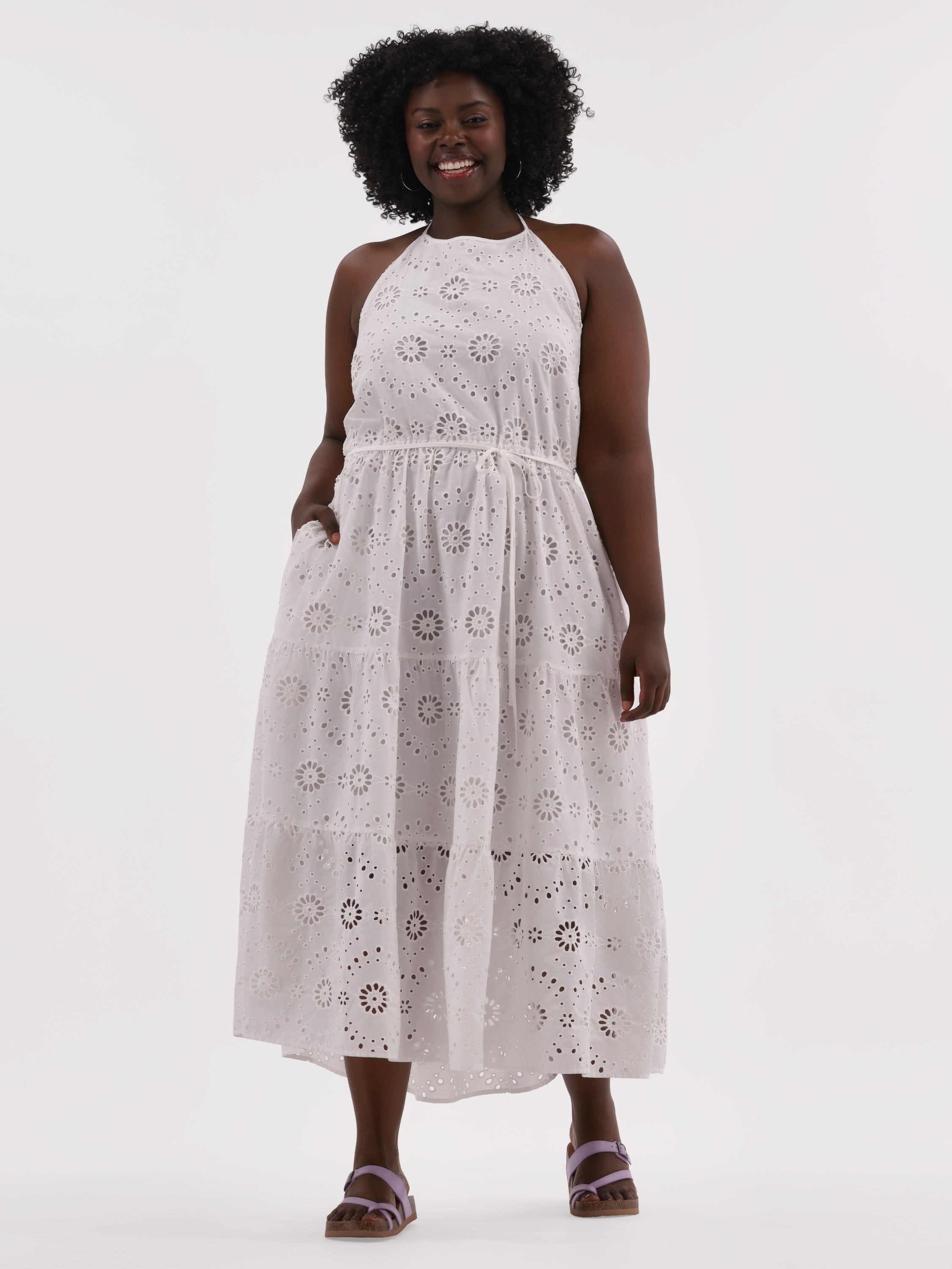 white eyelet halter dress Steve Madden Dalina White Eyelet Halter Midi Dress